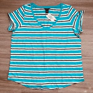 NWT Torrid Top teal black white stripe t shirt